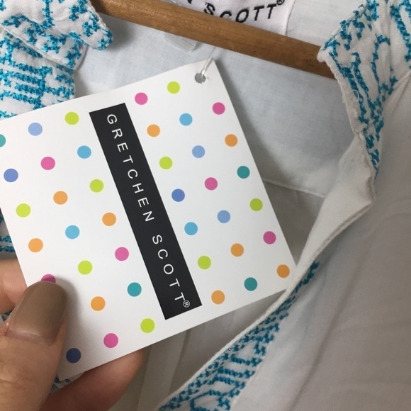 [Gretchen Scott] New White & Blue Embroidered Long Sleeve Top - Picture 5 of 10